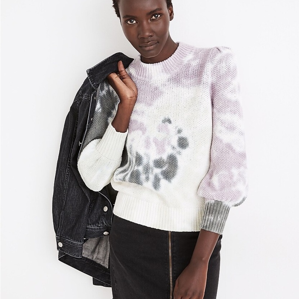 Madewell Sweater 100% Cotton Tie-Die Puff Sleeve Pullover Large Knit